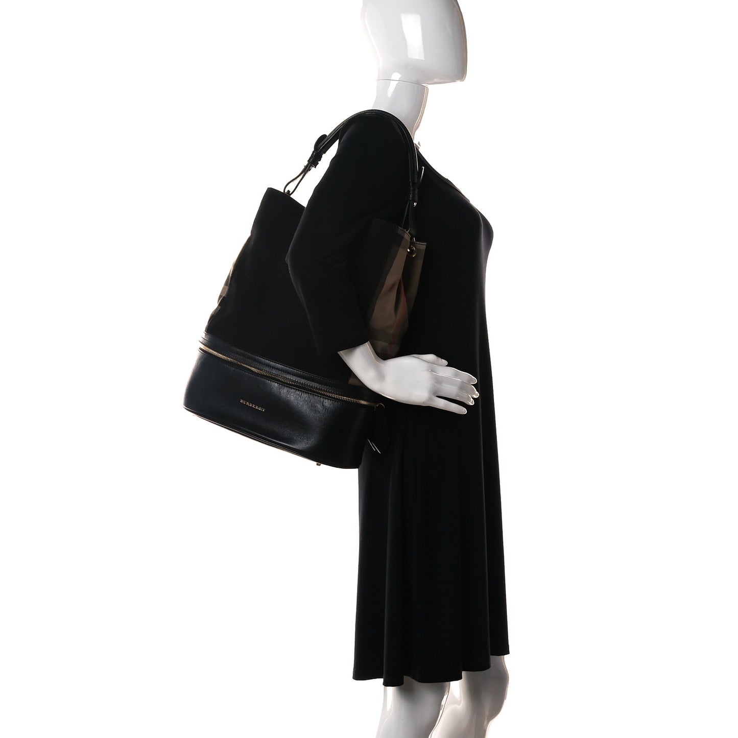 Nubuck Canvas Check Beckett Bucket Bag Black