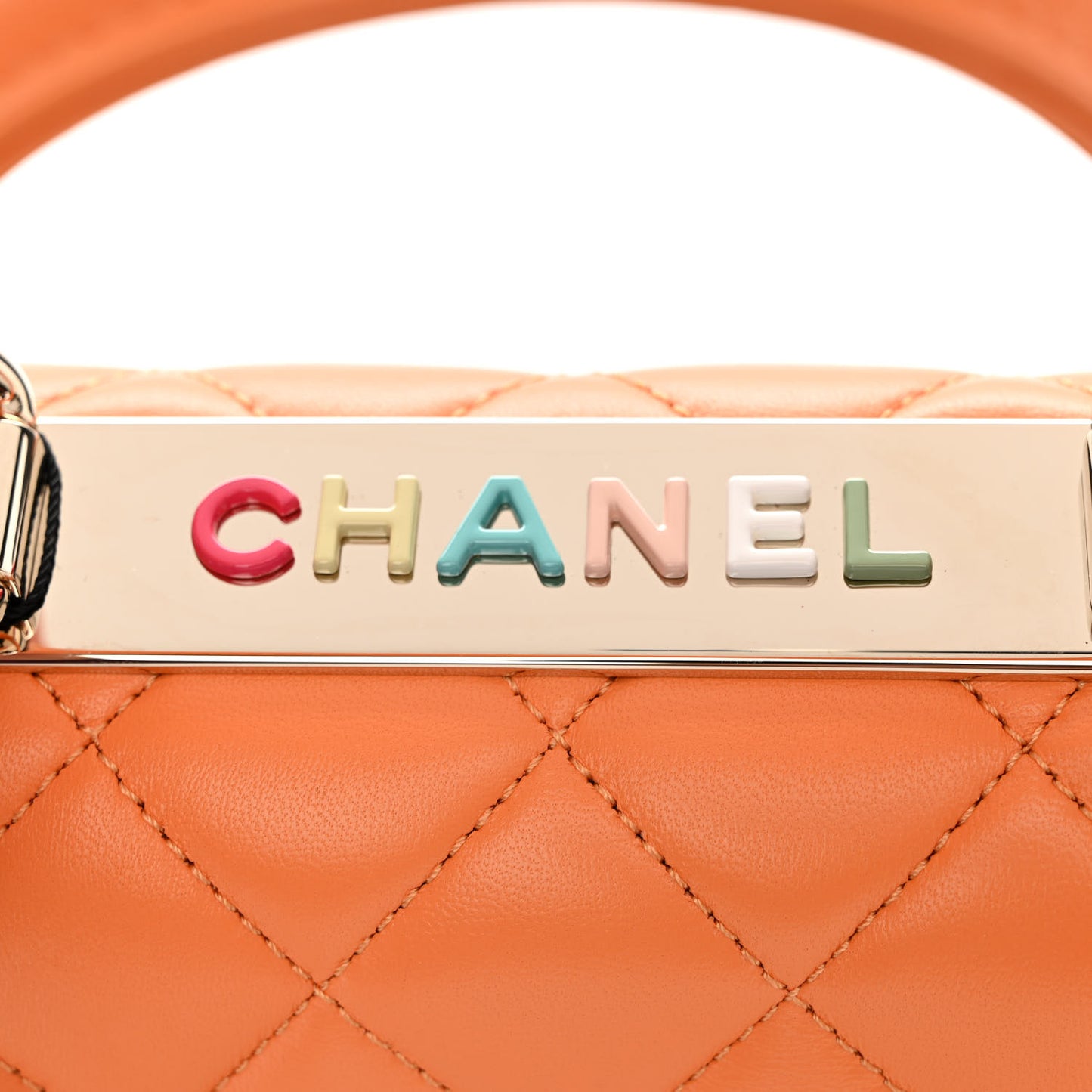 Lambskin Lacquered Quilted Mini Trendy CC Dual Handle Flap Bag Orange