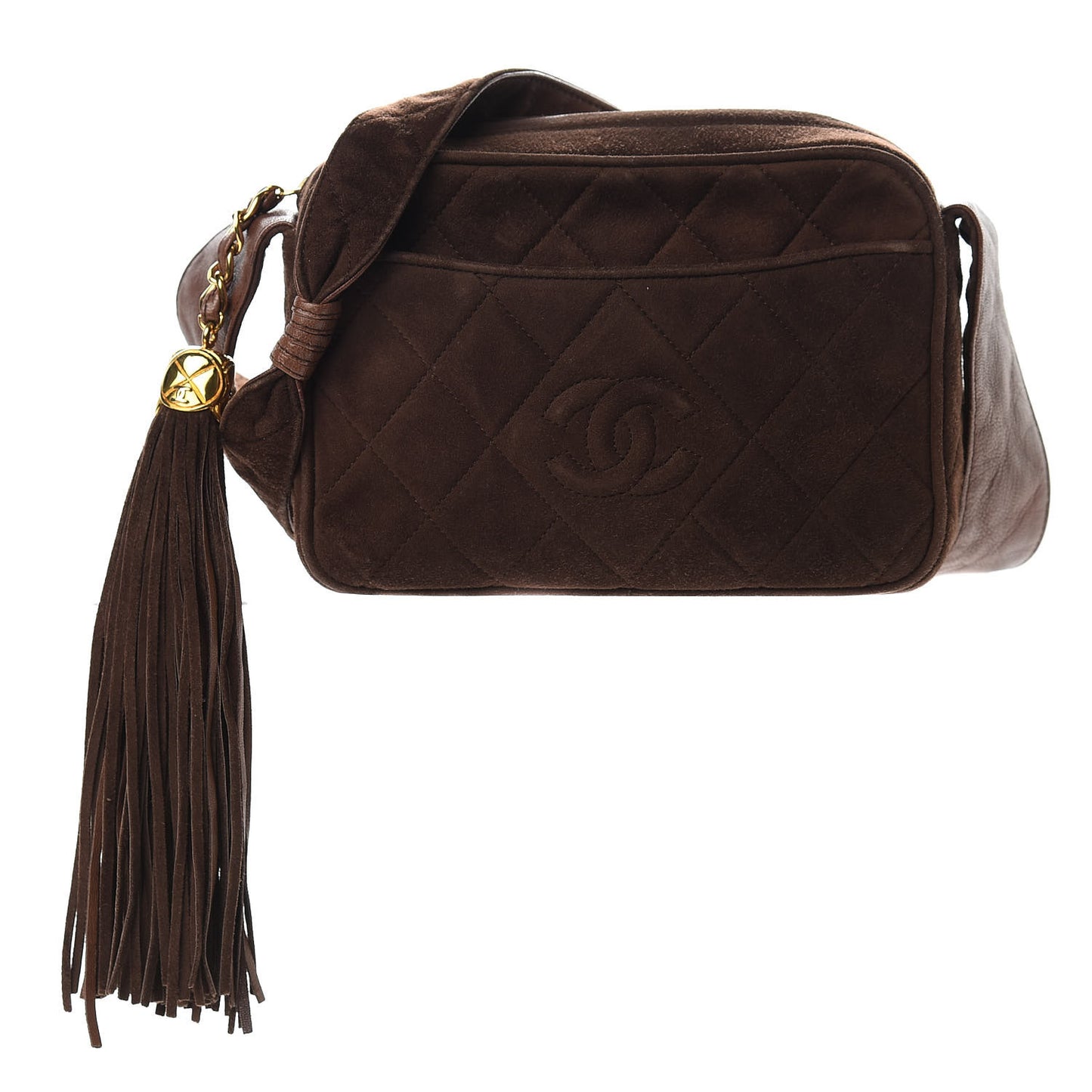 Suede Quilted Tassel CC Camera Case Brown