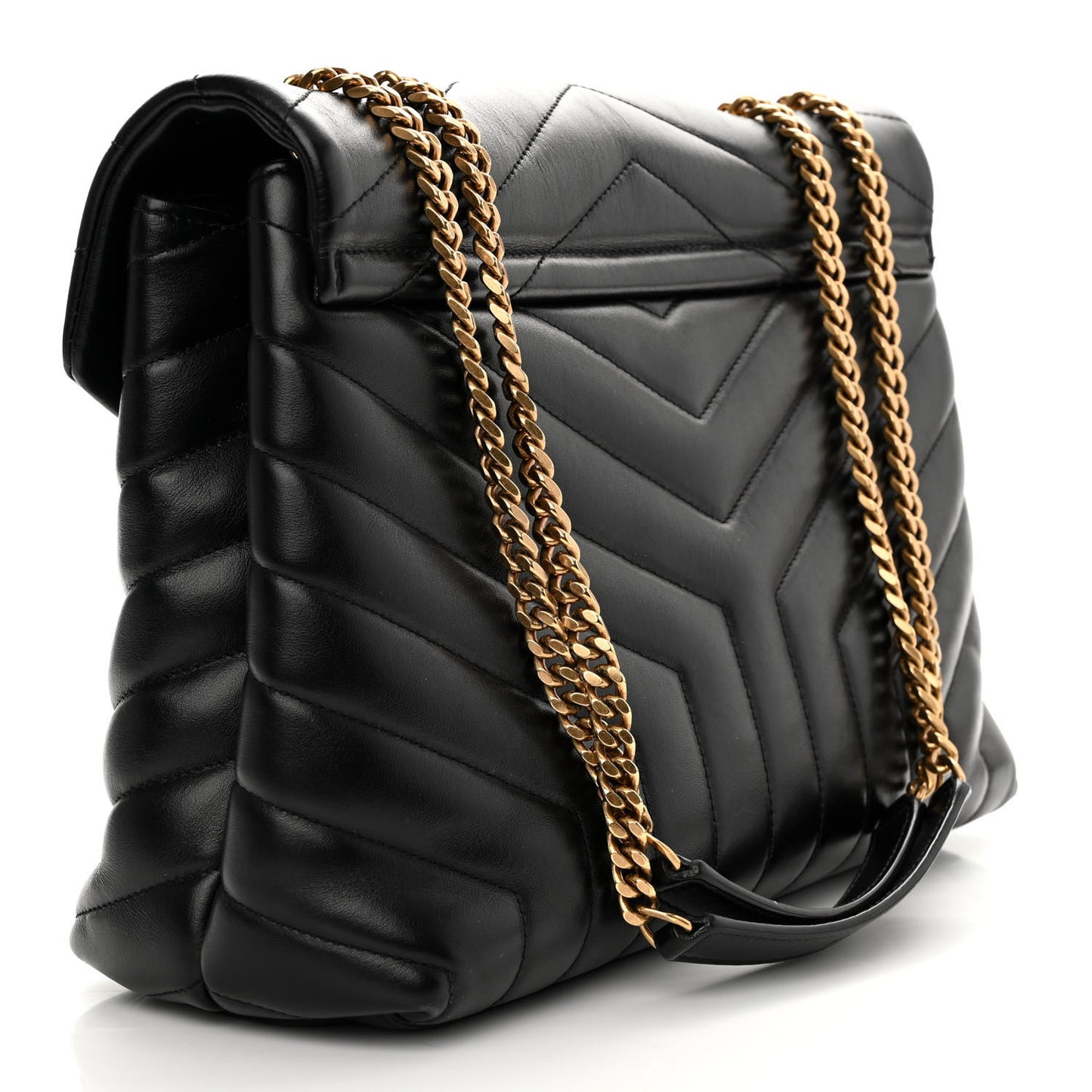 Calfskin Y Quilted Monogram Medium Loulou Chain Satchel Black