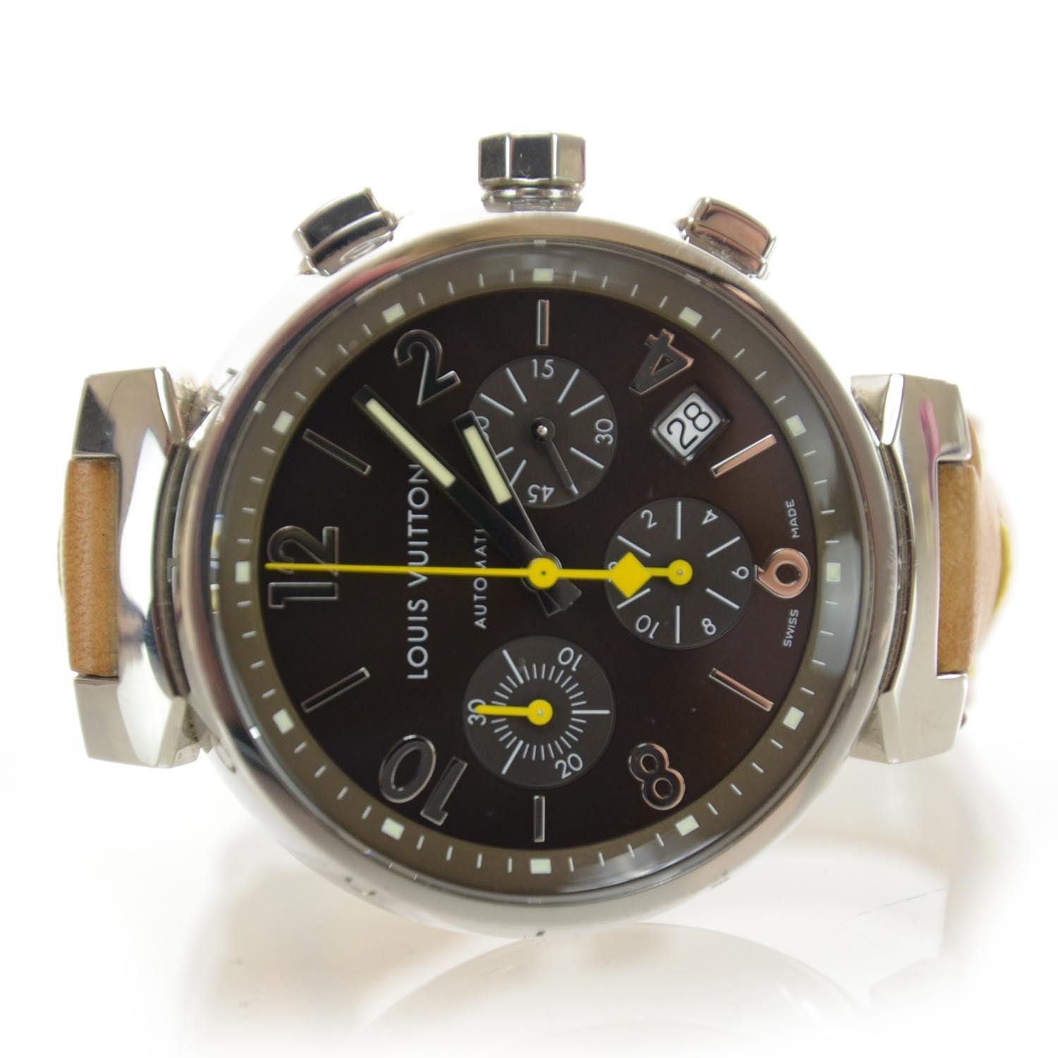 Louis Vuitton Stainless Steel Vachetta 41mm Tambour Chronograph Automatic Watch Brown 1 of 6
