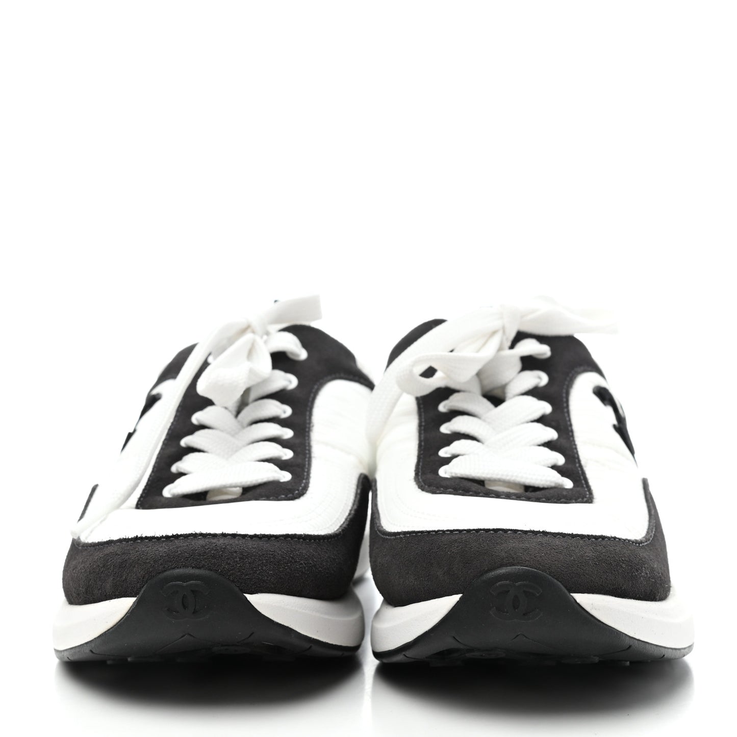 Suede Calfskin Nylon CC Sneakers 36.5 White Dark Grey