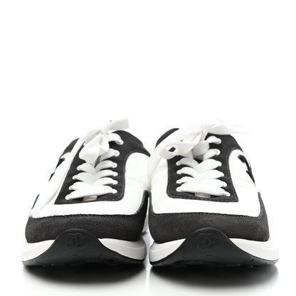 Chanel Suede Calfskin Nylon CC Sneakers 36.5 White Dark Grey 2 of 4