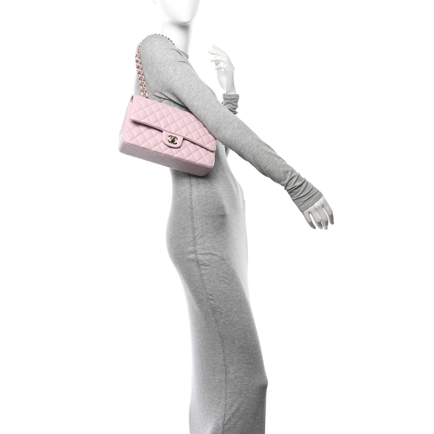 Caviar Quilted Medium Double Flap Light Pink