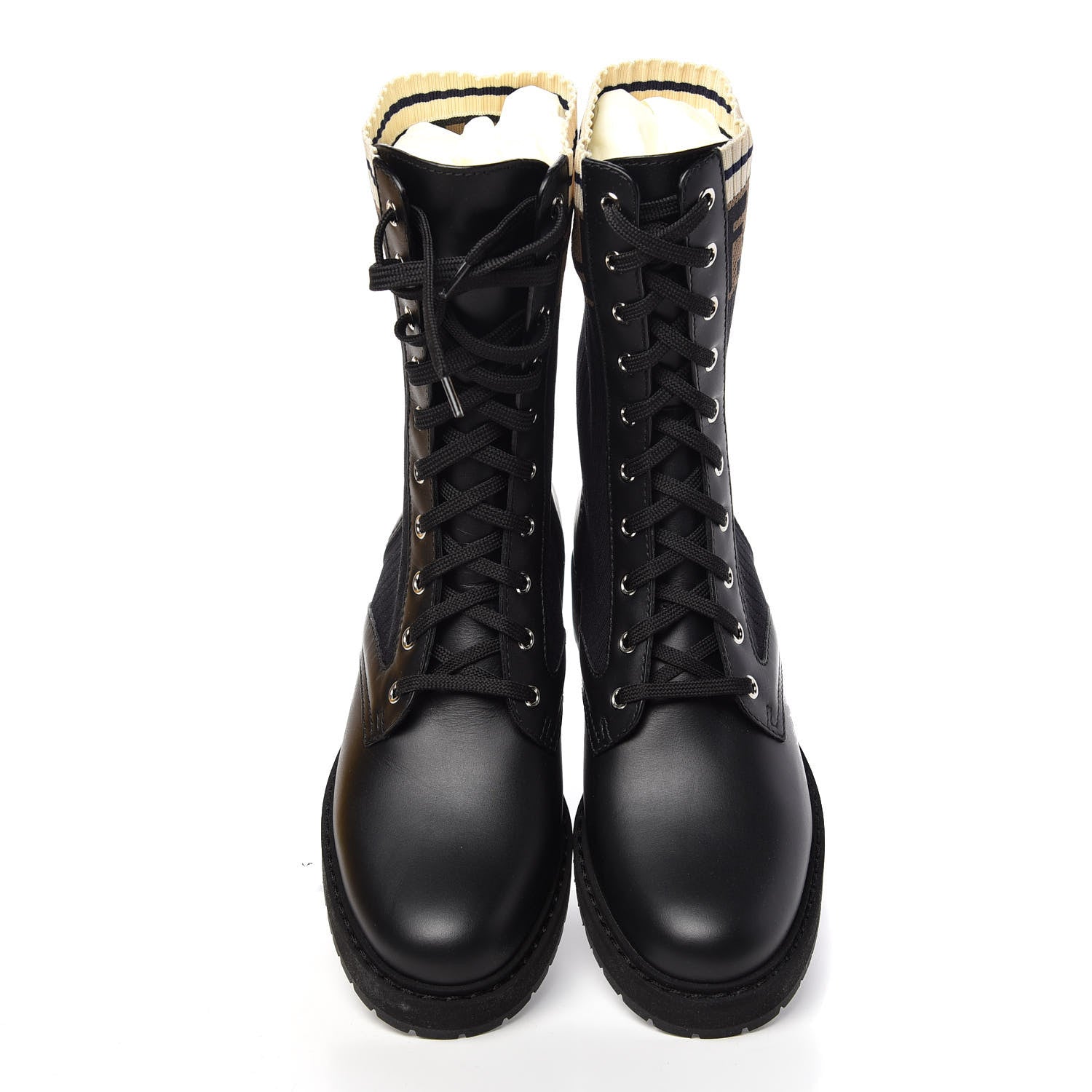 Fendi Calfskin Stretch Fabric Rockoko Biker Boots 40 Tobacco Black Marino 5 of 10
