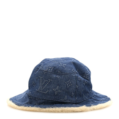 Louis Vuitton Monogram Denim Shearling Bucket Hat L Blue 1 of 9