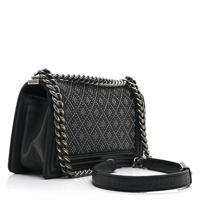 Chanel Calfskin Crystal Studded Quilted Medium Boy Flap  Black 3 of 10