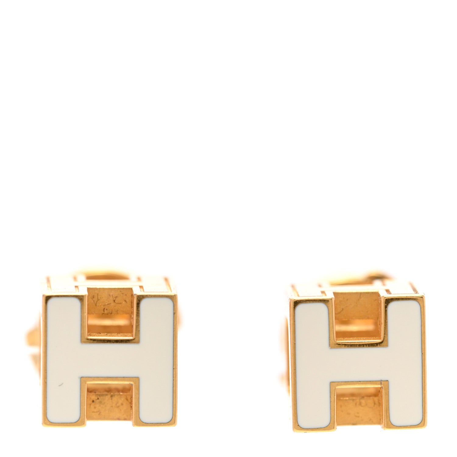 Hermes Gold Lacquered Cage d'H Earrings Ecru 1 of 5