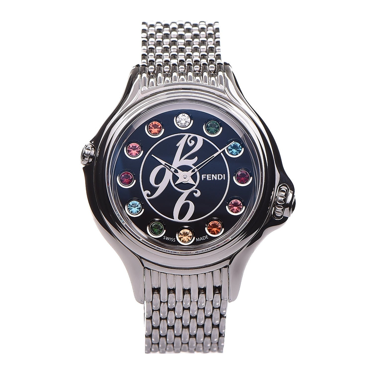 Fendi Stainless Steel Diamond Topaz 38mm Crazy Carats Rotating Gem Quartz Watch Black 1 of 7
