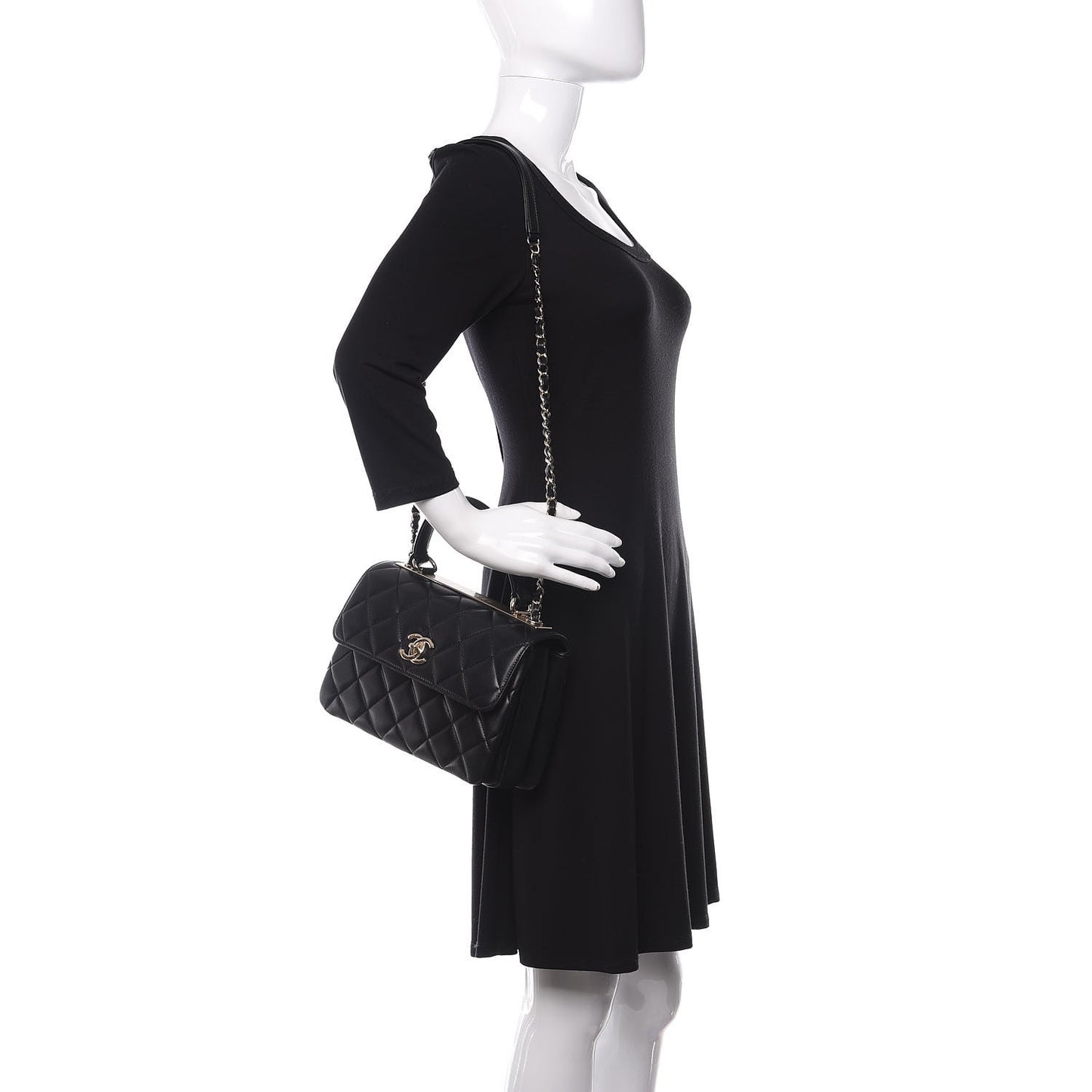 Lambskin Quilted Small Trendy CC Dual Handle Flap Bag Black