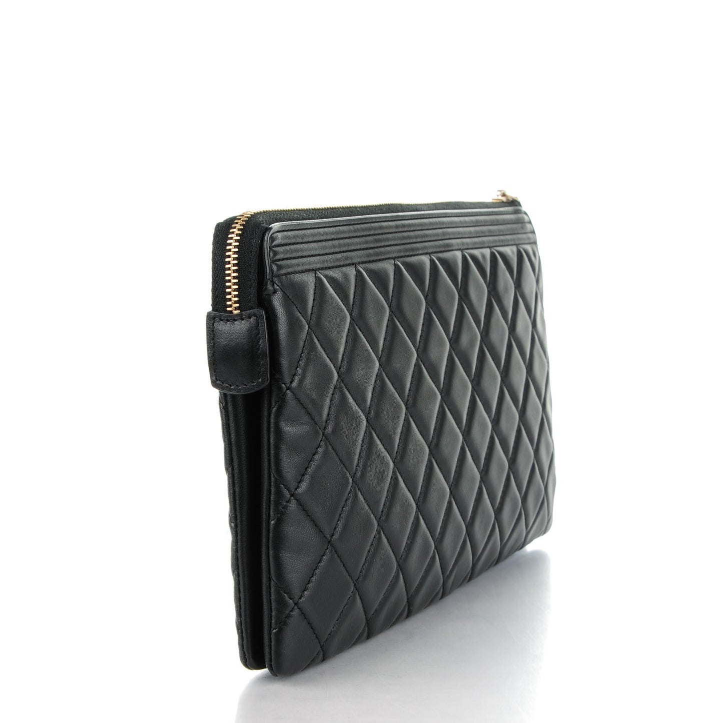 Lambskin Quilted Medium Boy Pouch Black