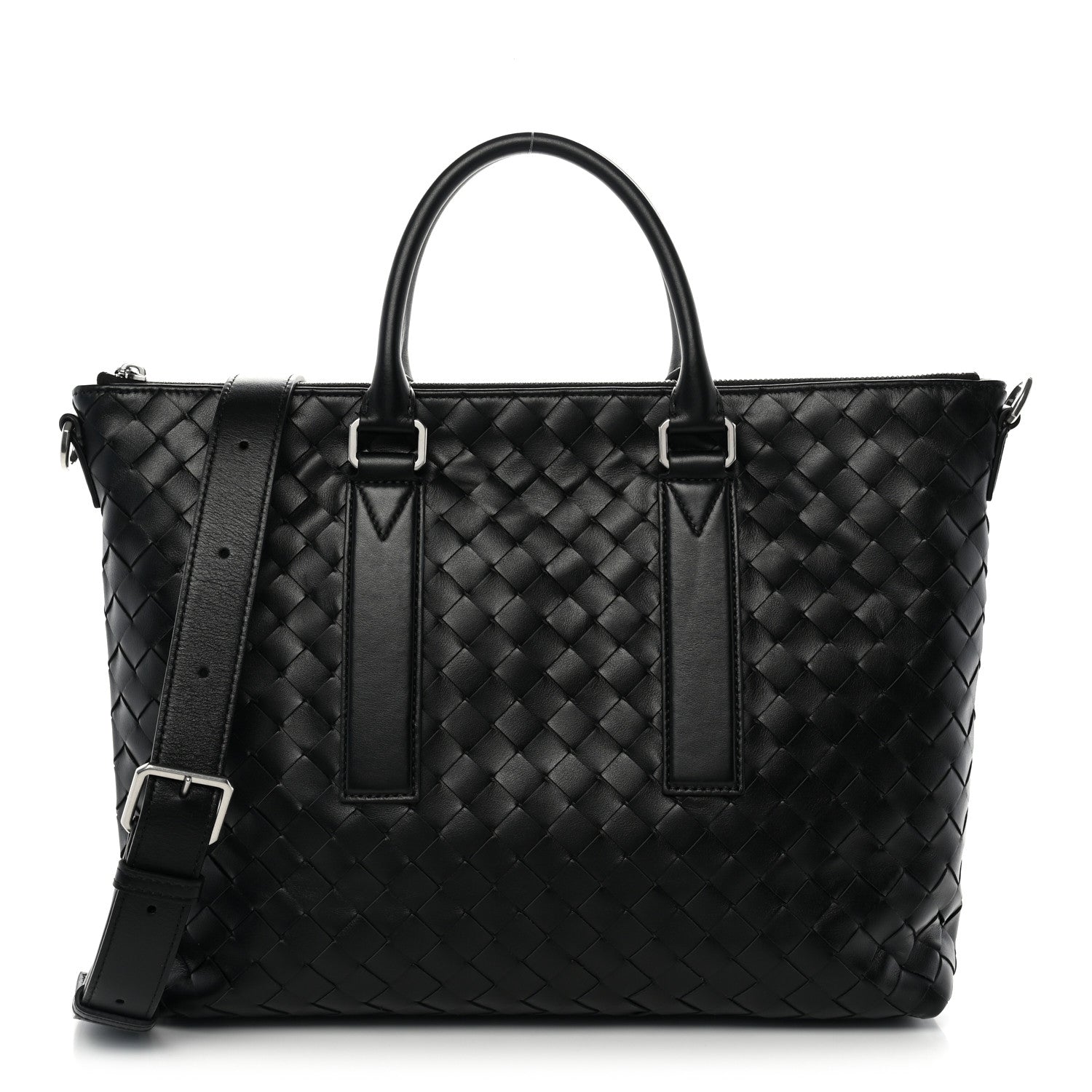 Bottega Veneta Calfskin Intrecciato Zipped Tote Black 1 of 10