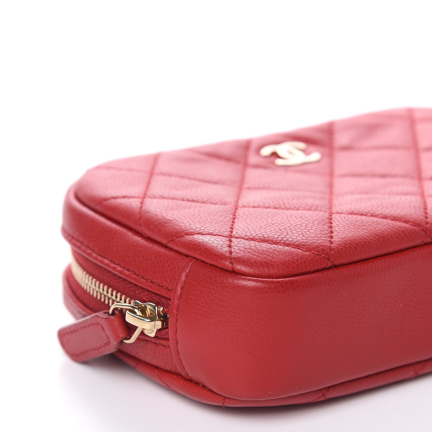 Caviar Quilted Small Curvy Pouch Cosmetic Case Dark Red