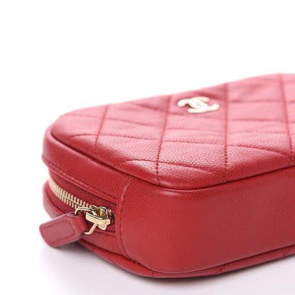 Chanel Caviar Quilted Small Curvy Pouch Cosmetic Case Dark Red 8 of 10