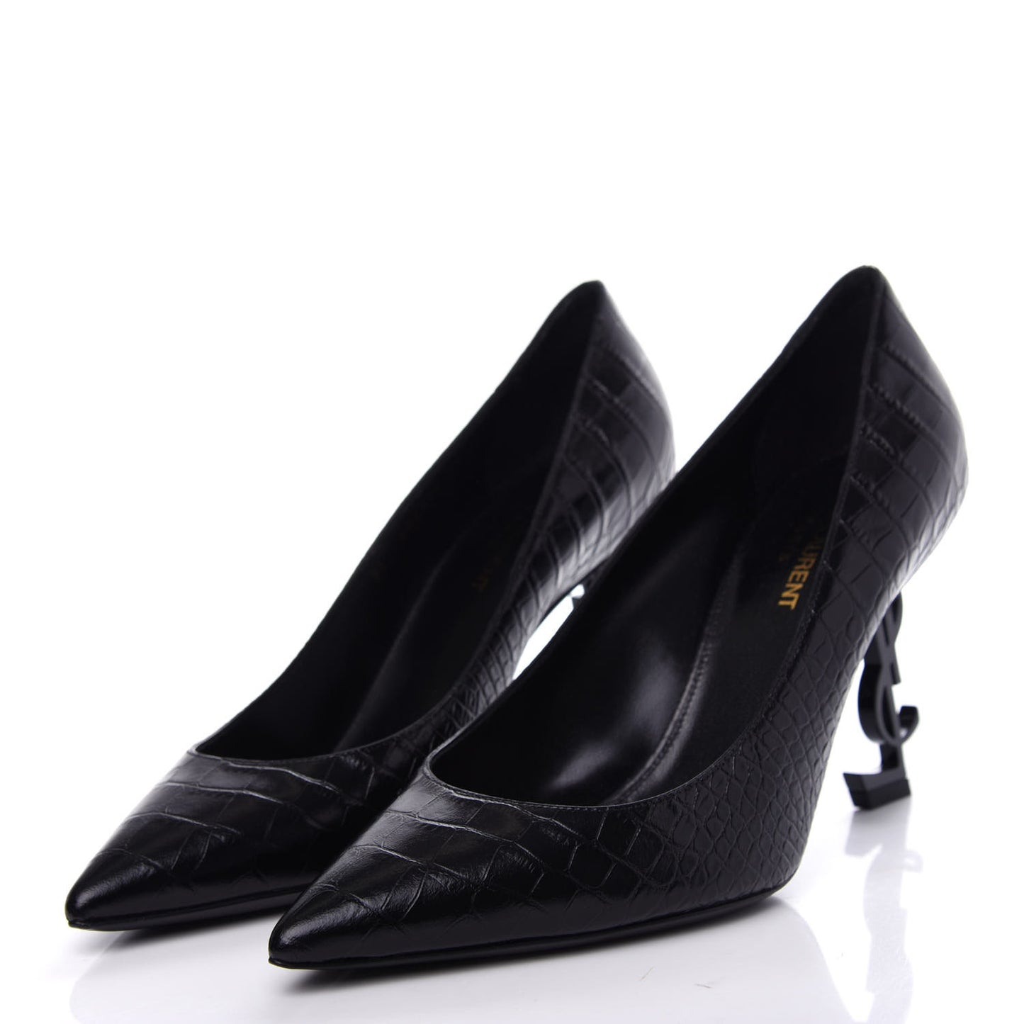Calfskin Crocodile Embossed Opyum Pumps 38 Black