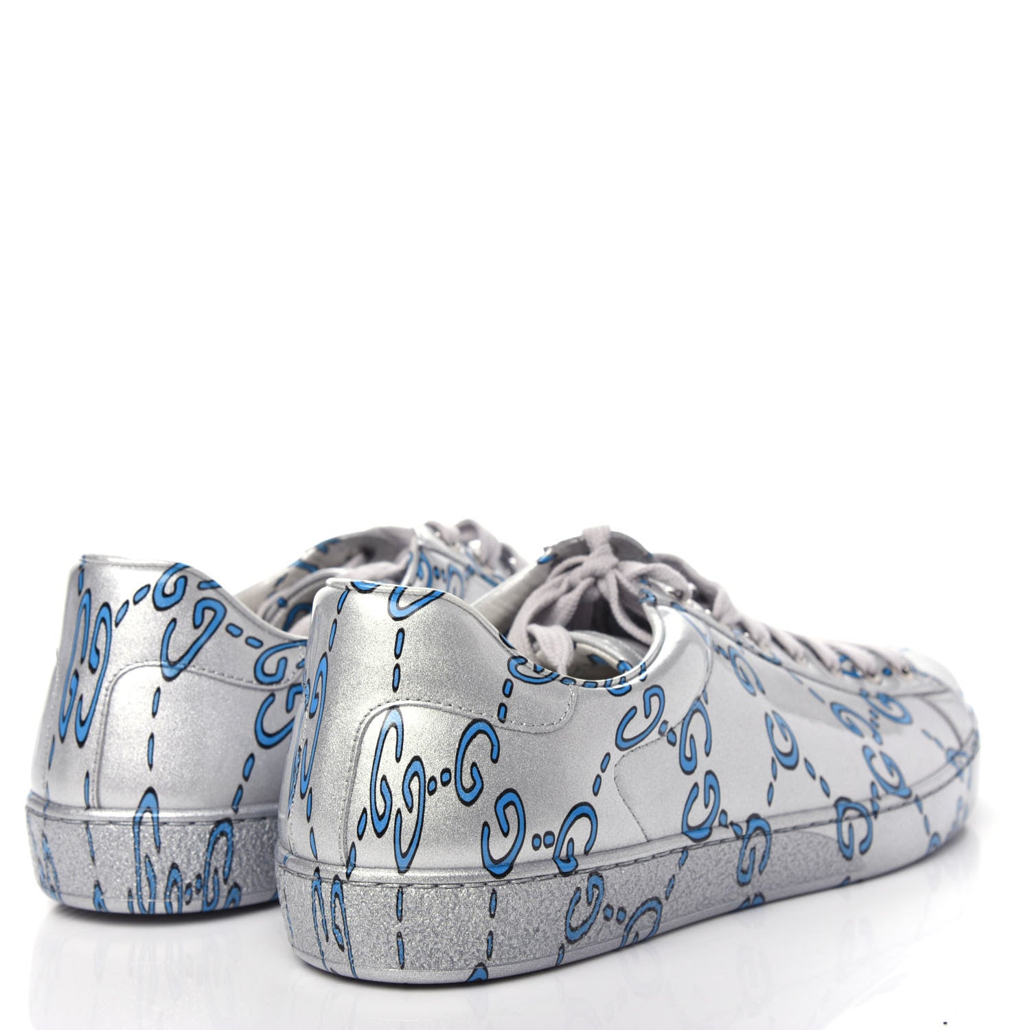 Gucci Miro Rubber Wax GucciGhost Print Mens New Ace Sneakers 9 Silver 4 of 11