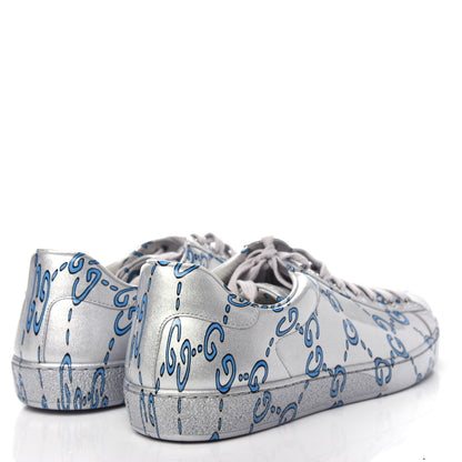 Gucci Miro Rubber Wax GucciGhost Print Mens New Ace Sneakers 9 Silver 4 of 11