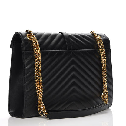 Saint Laurent Grain De Poudre Matelasse Chevron Large Monogram Satchel Black 3 of 10