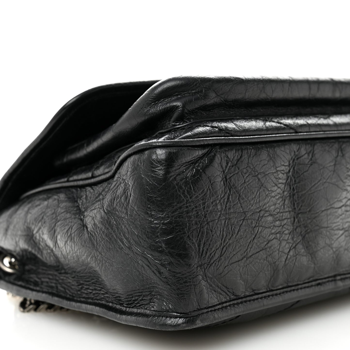 Crinkled Calfskin Matelasse Monogram Medium Niki Chain Satchel Black