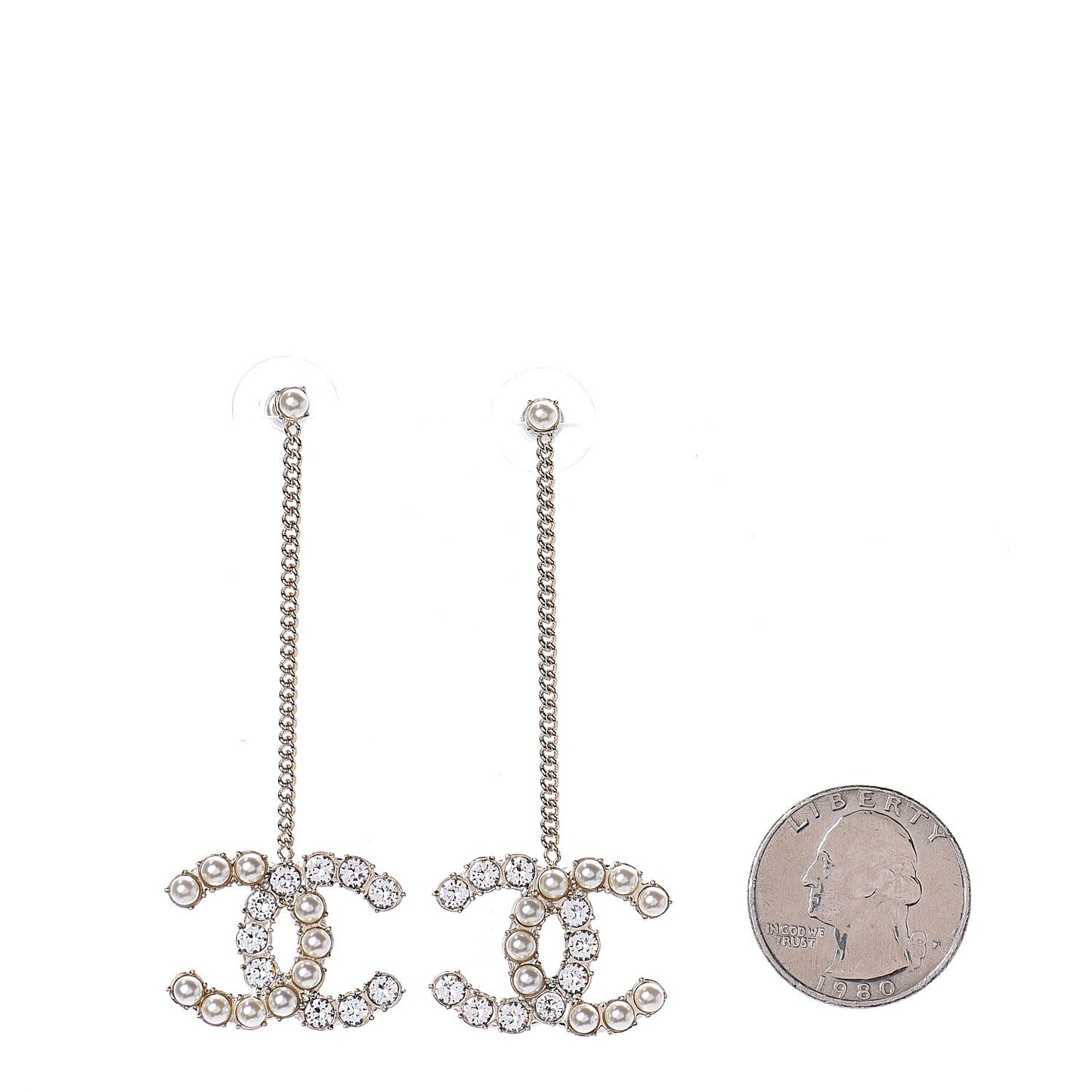 Crystal Pearl CC Drop Earrings Gold