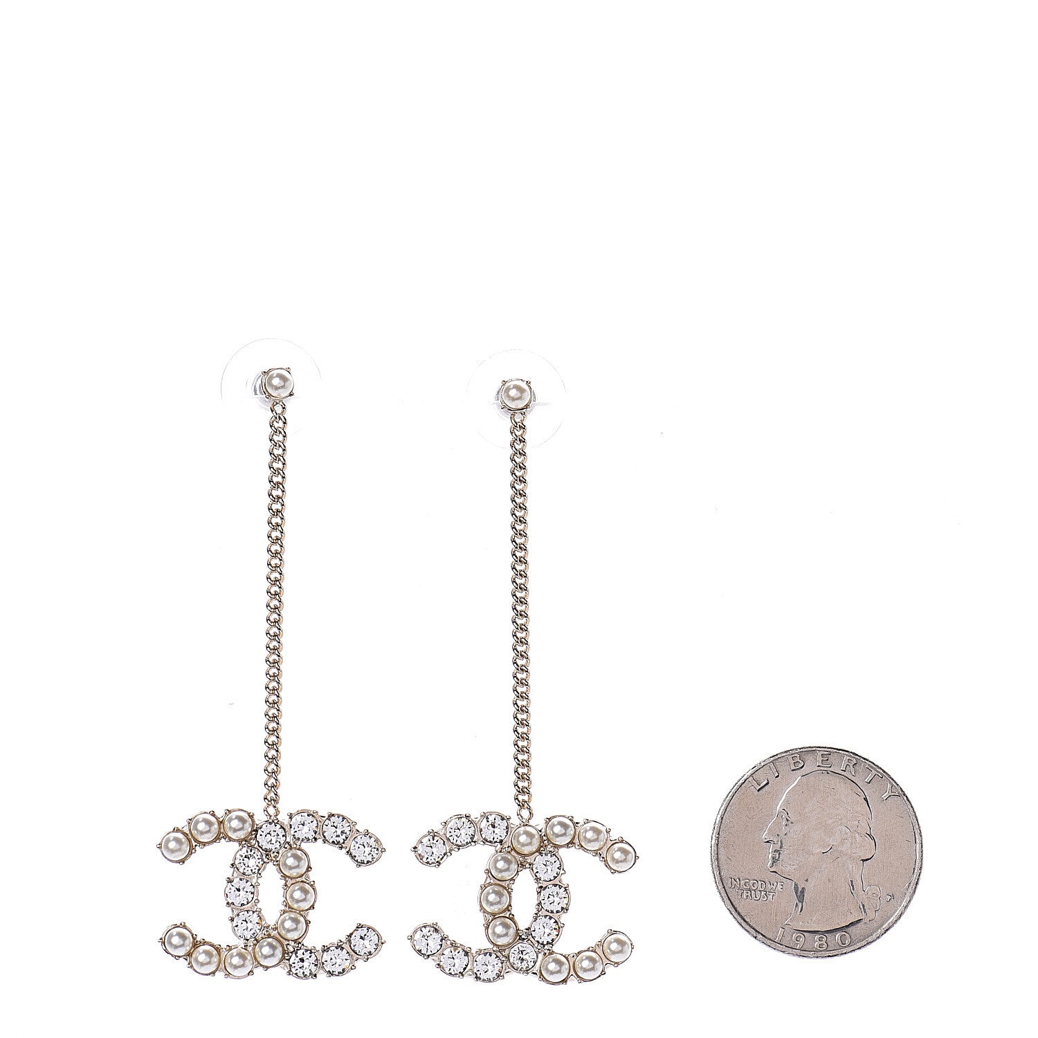 Chanel Crystal Pearl CC Drop Earrings Gold 2 of 4