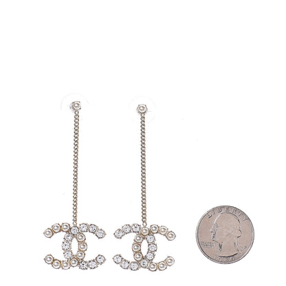 Chanel Crystal Pearl CC Drop Earrings Gold 2 of 4