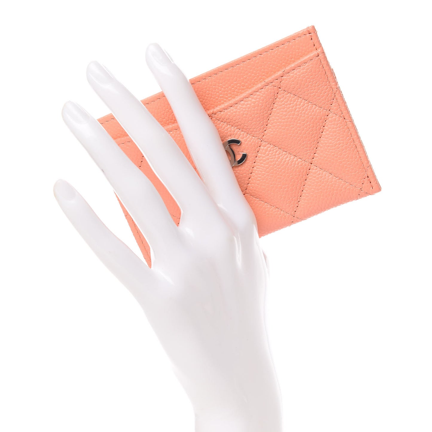 Caviar Quilted Card Holder Coral