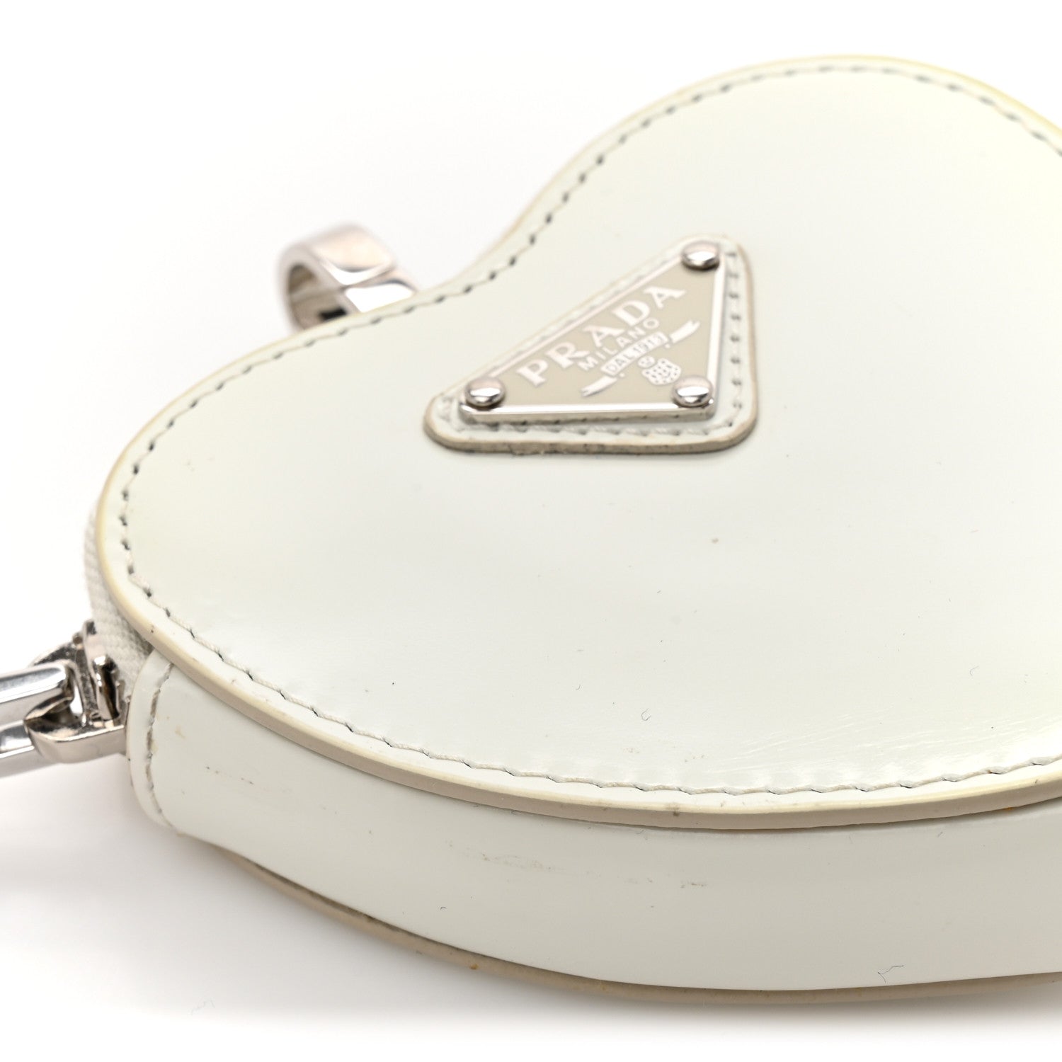 Prada Spazzolato Heart Coin Pouch Bag Charm White 1863231