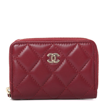 Chanel Lambskin Quilted Zip Around Coin Purse Wallet Burgundy 1 of 7