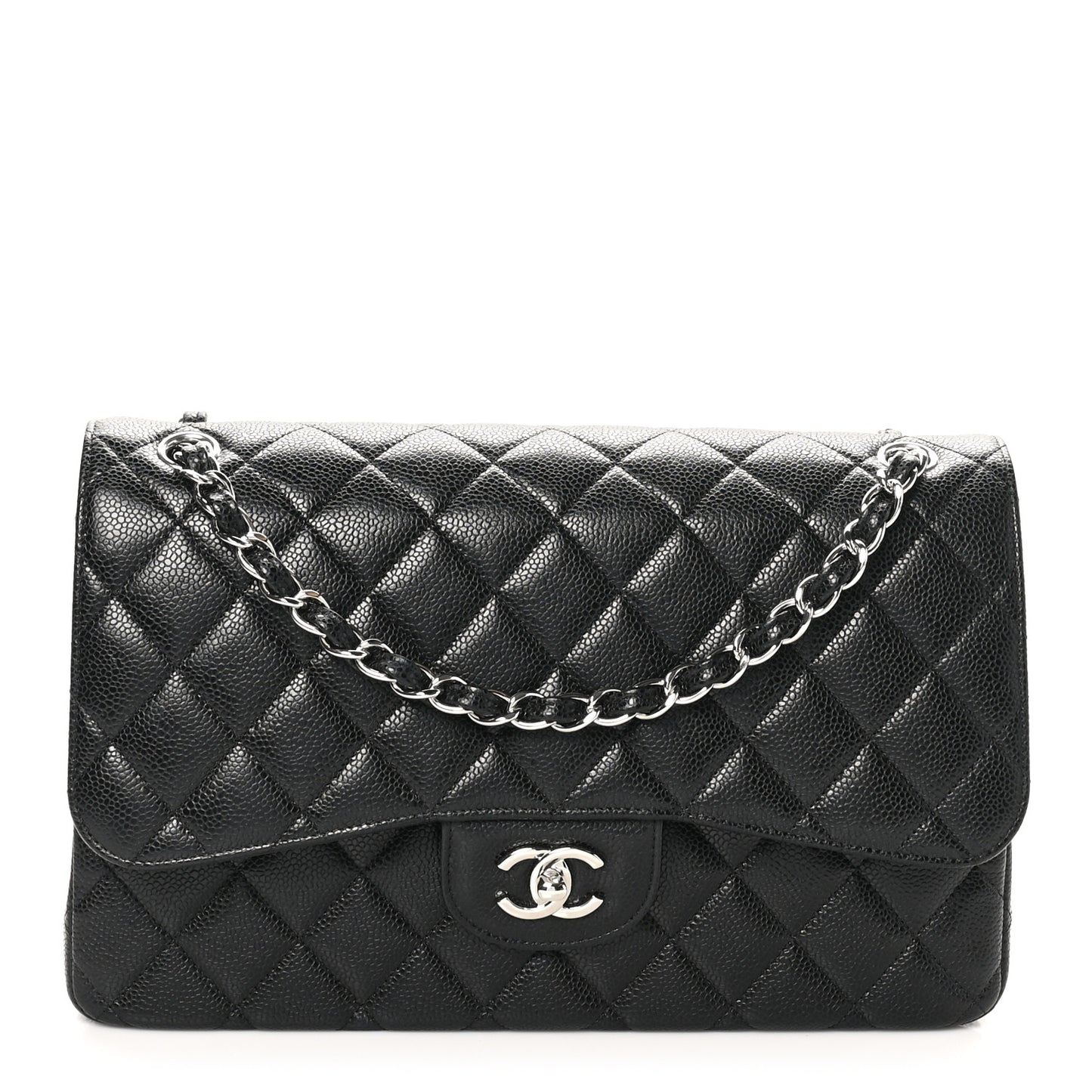 Caviar Quilted Jumbo Double Flap Black