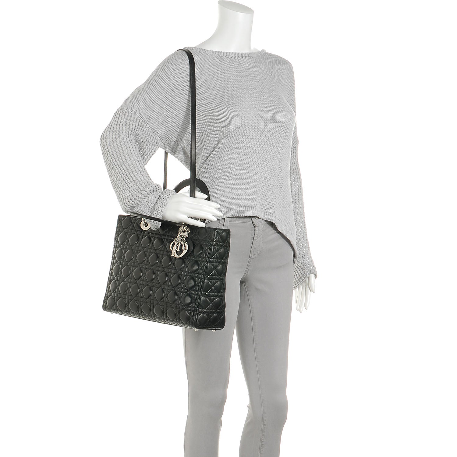 Christian Dior Lambskin Cannage Large Lady Dior Black 2 of 7