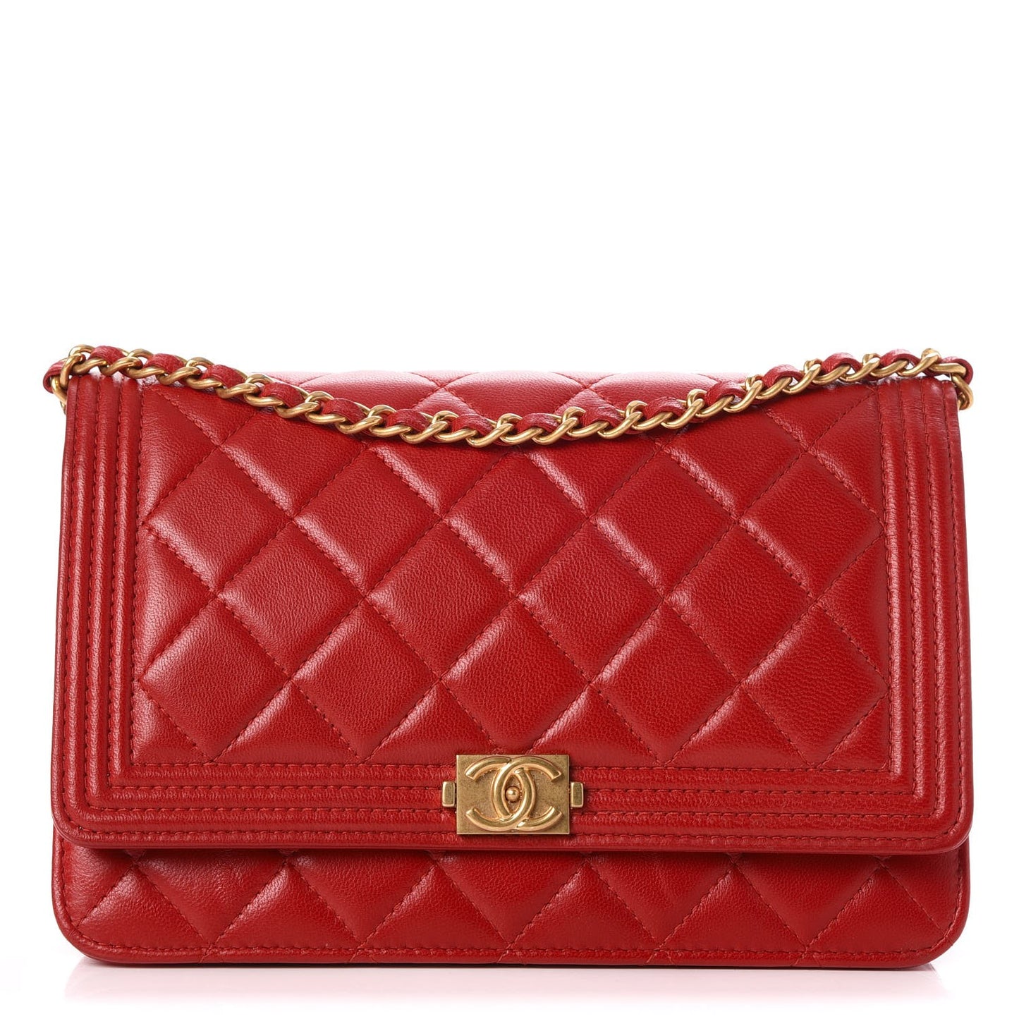 Lambskin Quilted Boy Wallet On Chain WOC Red