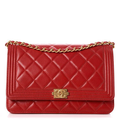 Chanel Lambskin Quilted Boy Wallet On Chain WOC Red 1 of 8