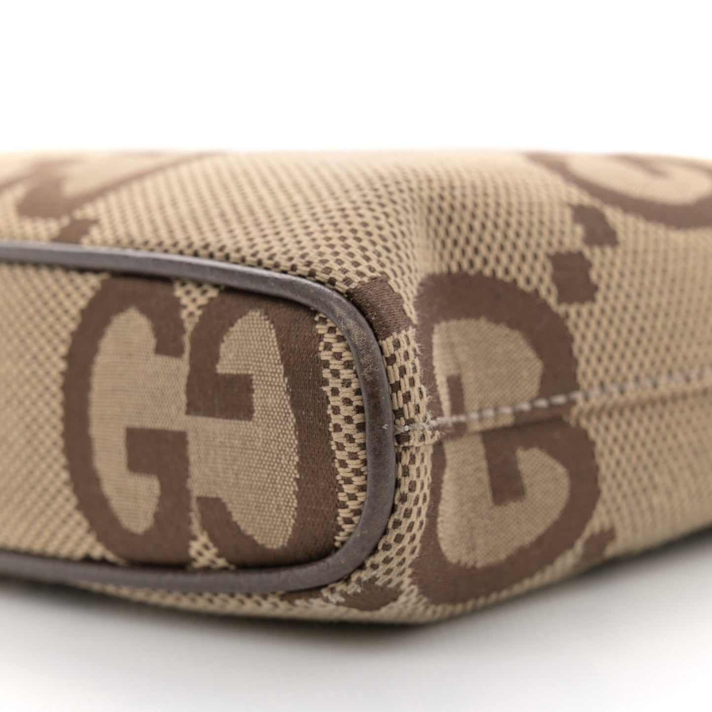 Monogram Jumbo GG Textured Dollar Calfskin Web Wristlet Messenger Bag Camel Ebony New Acero