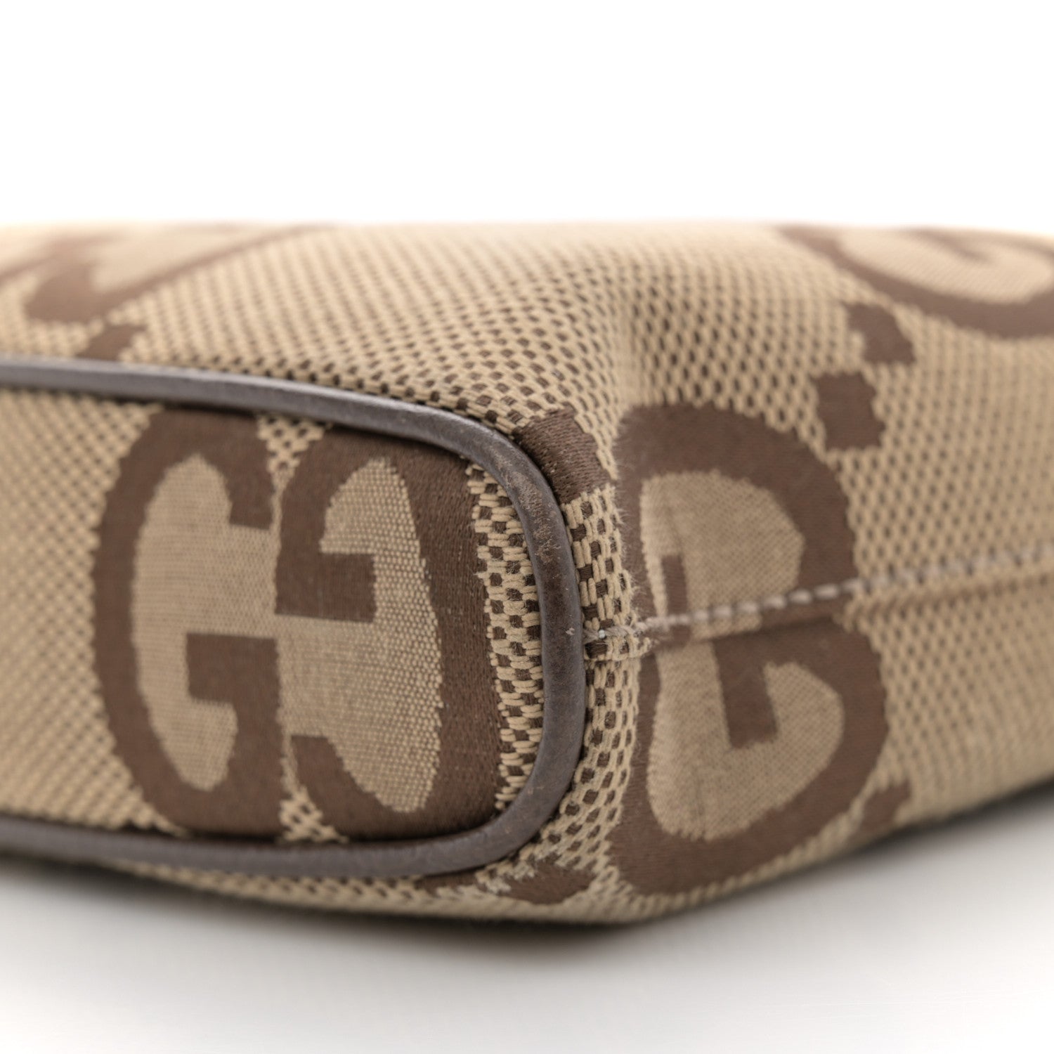 Gucci Monogram Jumbo GG Textured Dollar Calfskin Web Wristlet Messenger Bag Camel Ebony New Acero 10 of 12