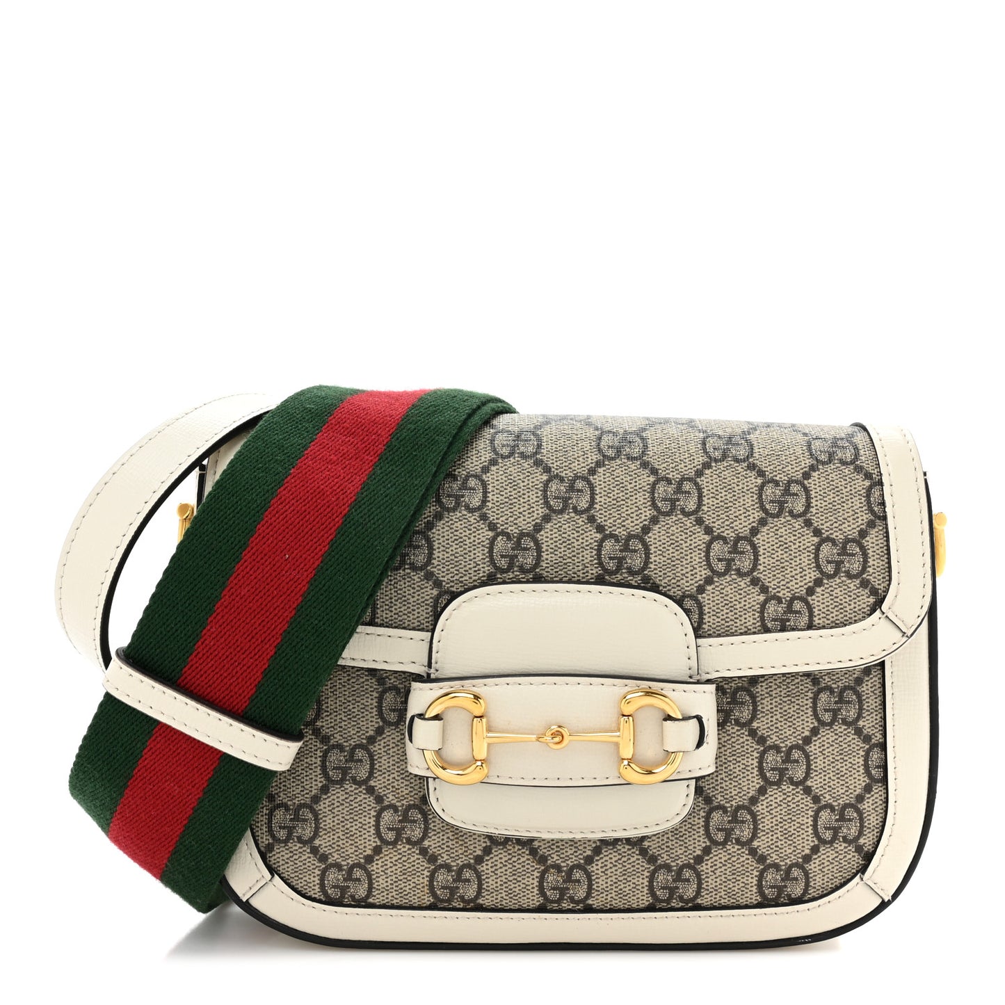 GG Supreme Monogram Web Mini Horsebit 1955 Shoulder Bag Beige Mystic White