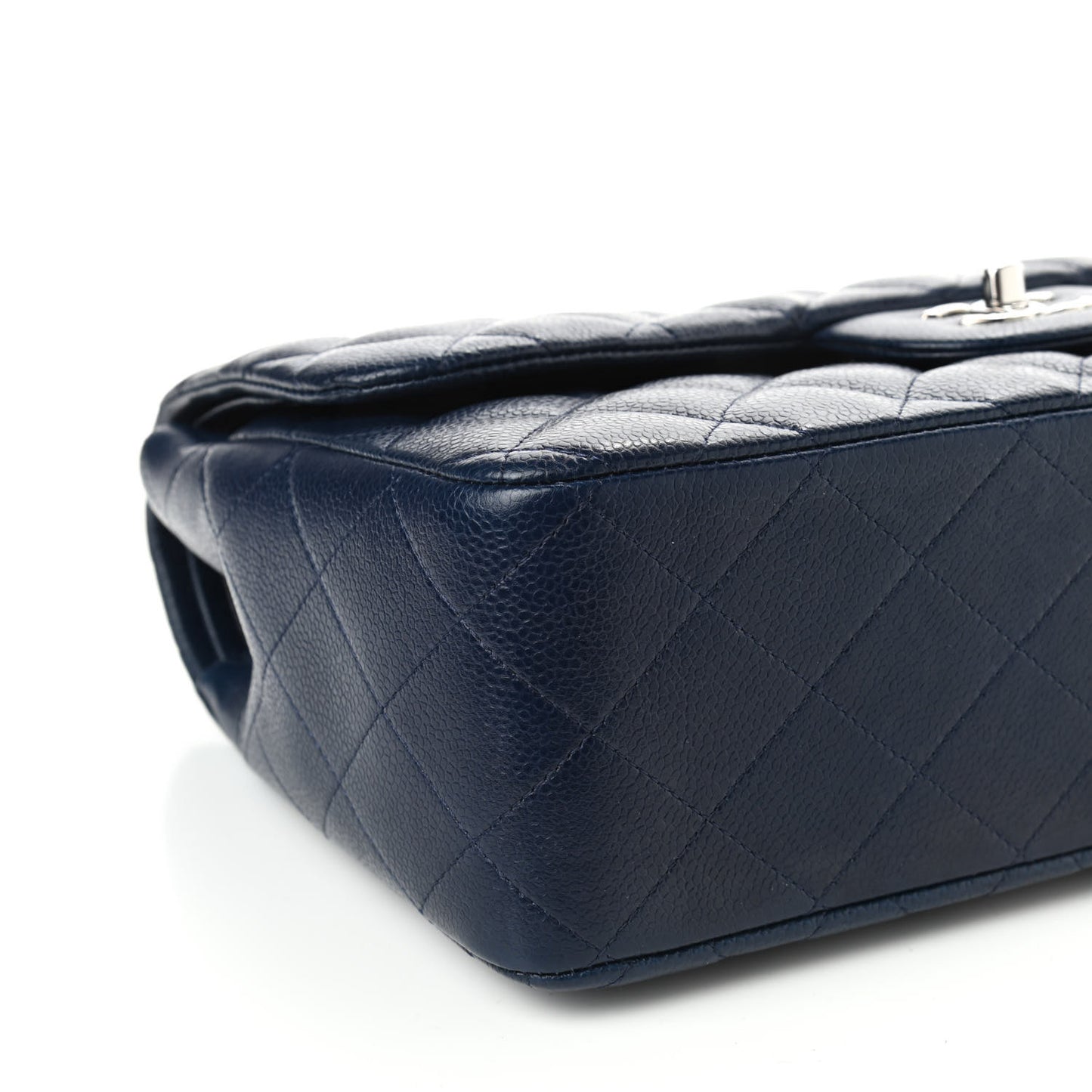 Caviar Quilted Jumbo Double Flap Navy Blue