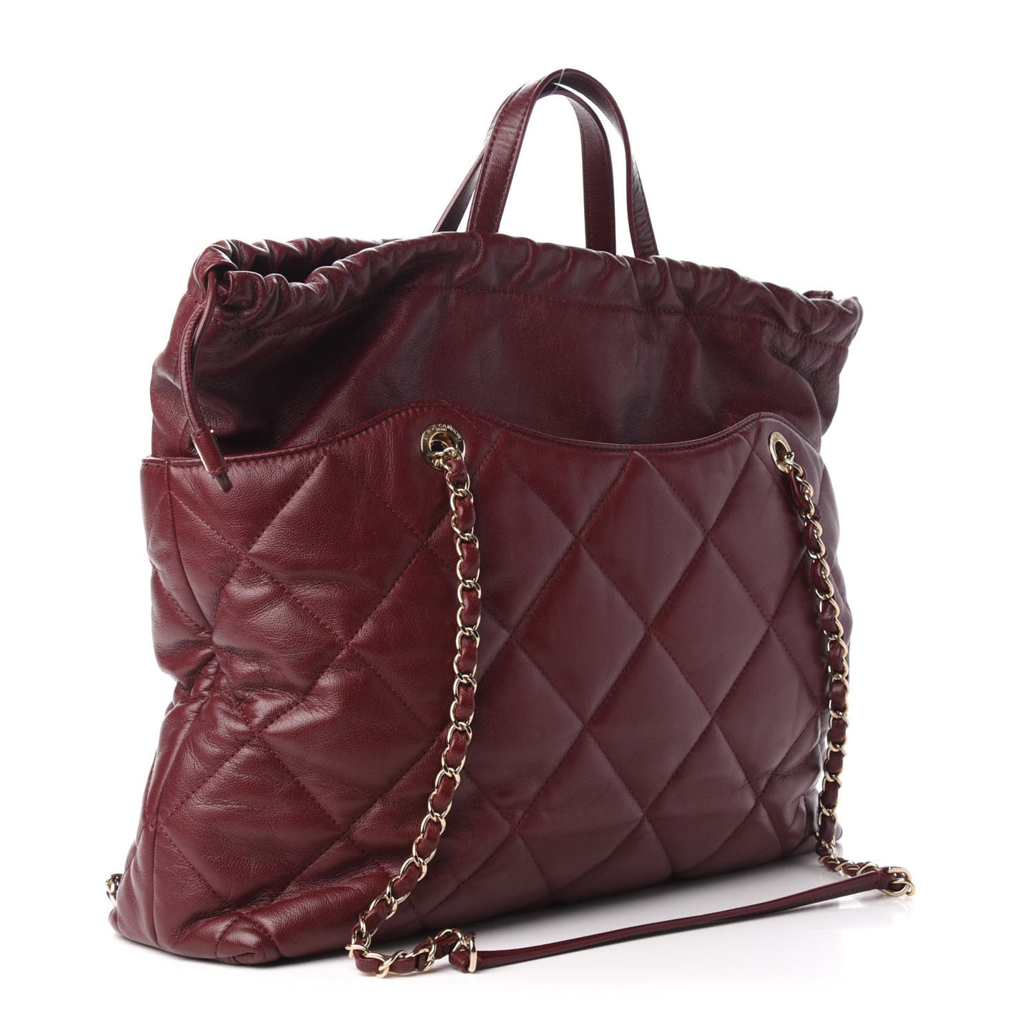 Lambskin Quilted Drawstring Shopping Bag Red