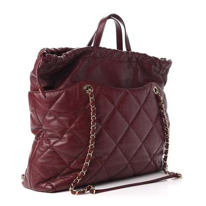 Chanel Lambskin Quilted Drawstring Shopping Bag Red 4 of 10