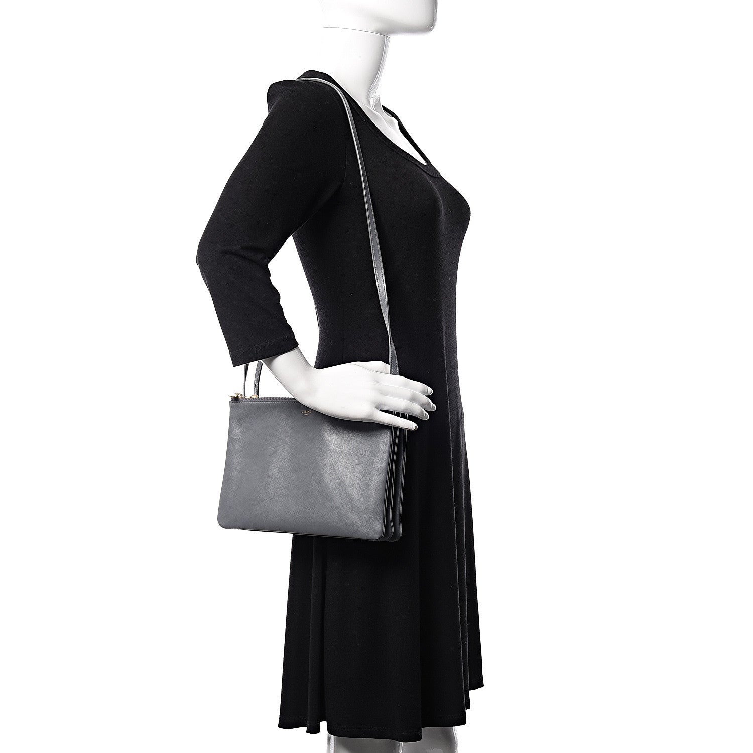 Celine Lambskin Large Trio Crossbody Bag Storm 2 of 12