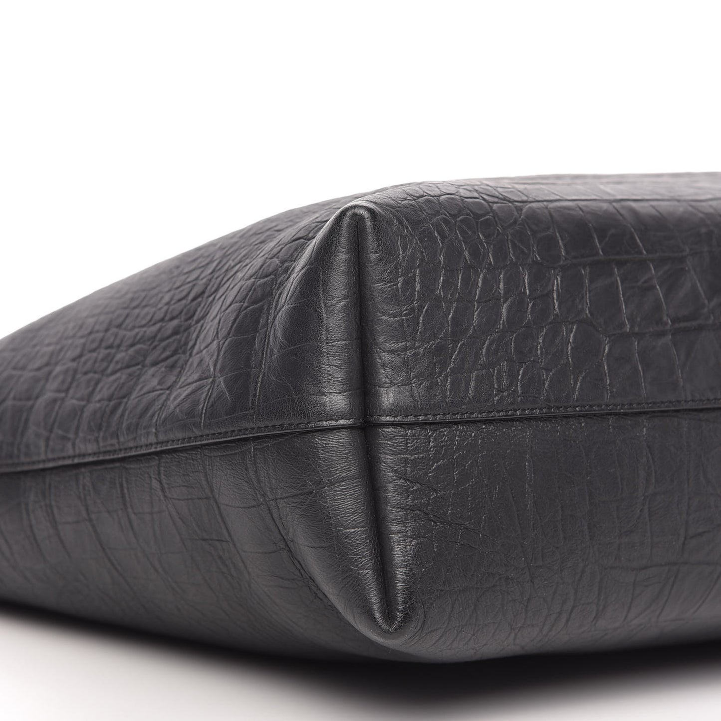 Calfskin Crocodile Embossed Large Shopper Tote Black
