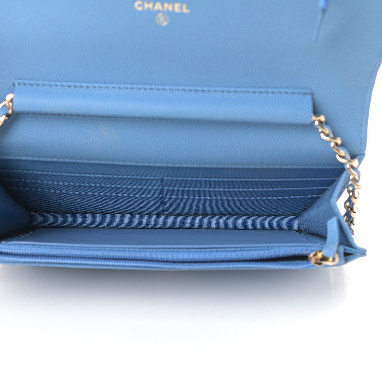 Chanel Caviar Chevron Quilted Wallet On Chain WOC Blue 5 of 14