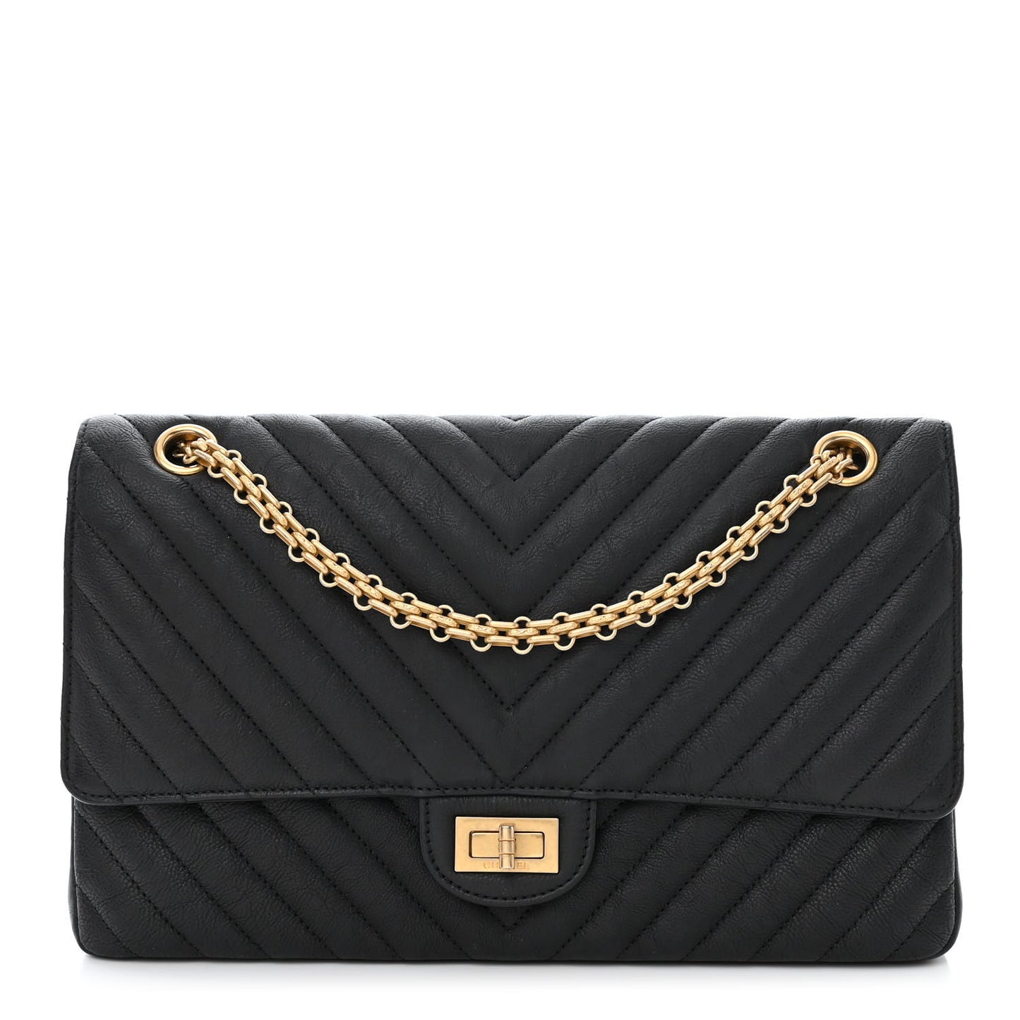 Crumpled Calfskin Chevron Quilted 2.55 Reissue 226 Black
