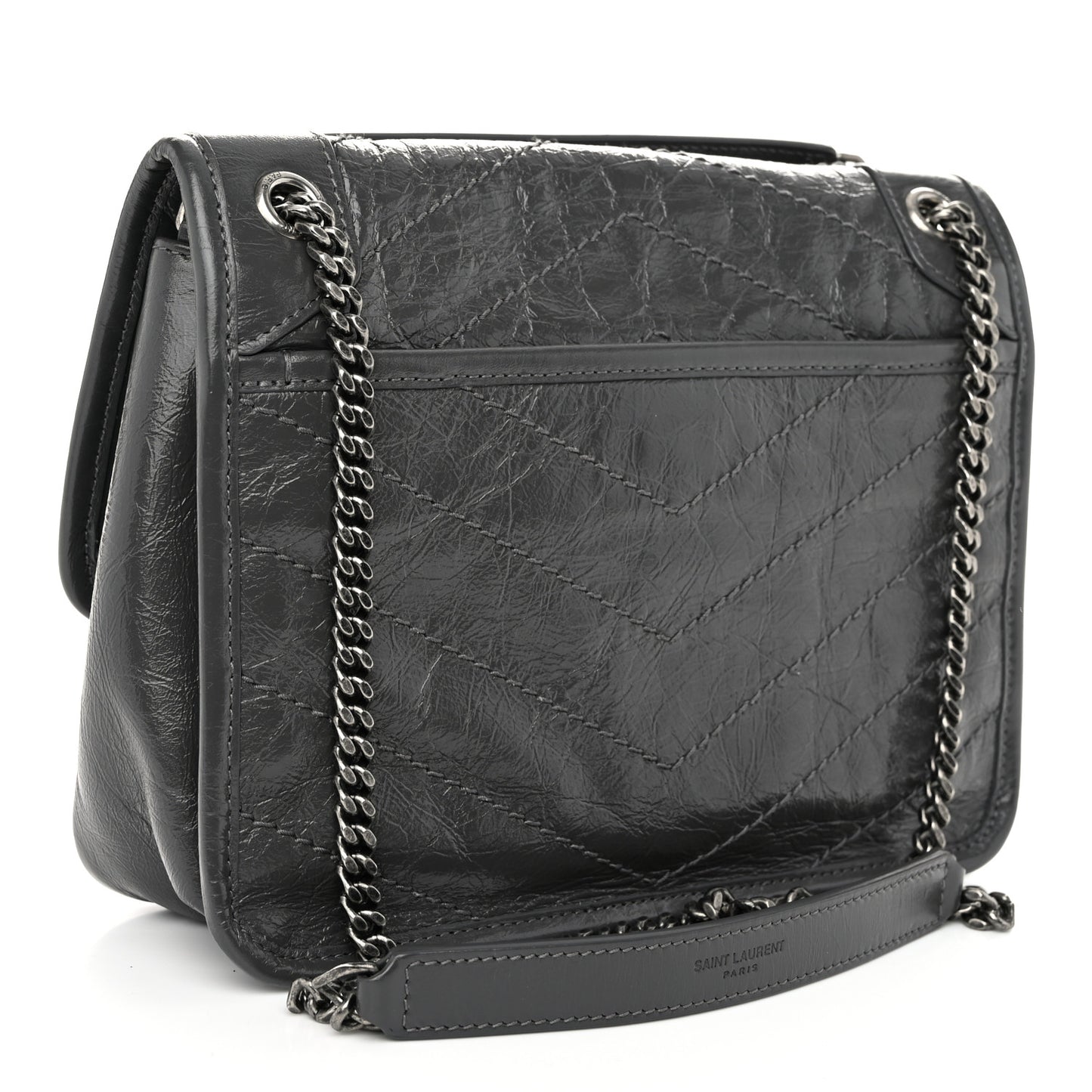 Crinkled Calfskin Matelasse Monogram Baby Niki Chain Satchel Storm
