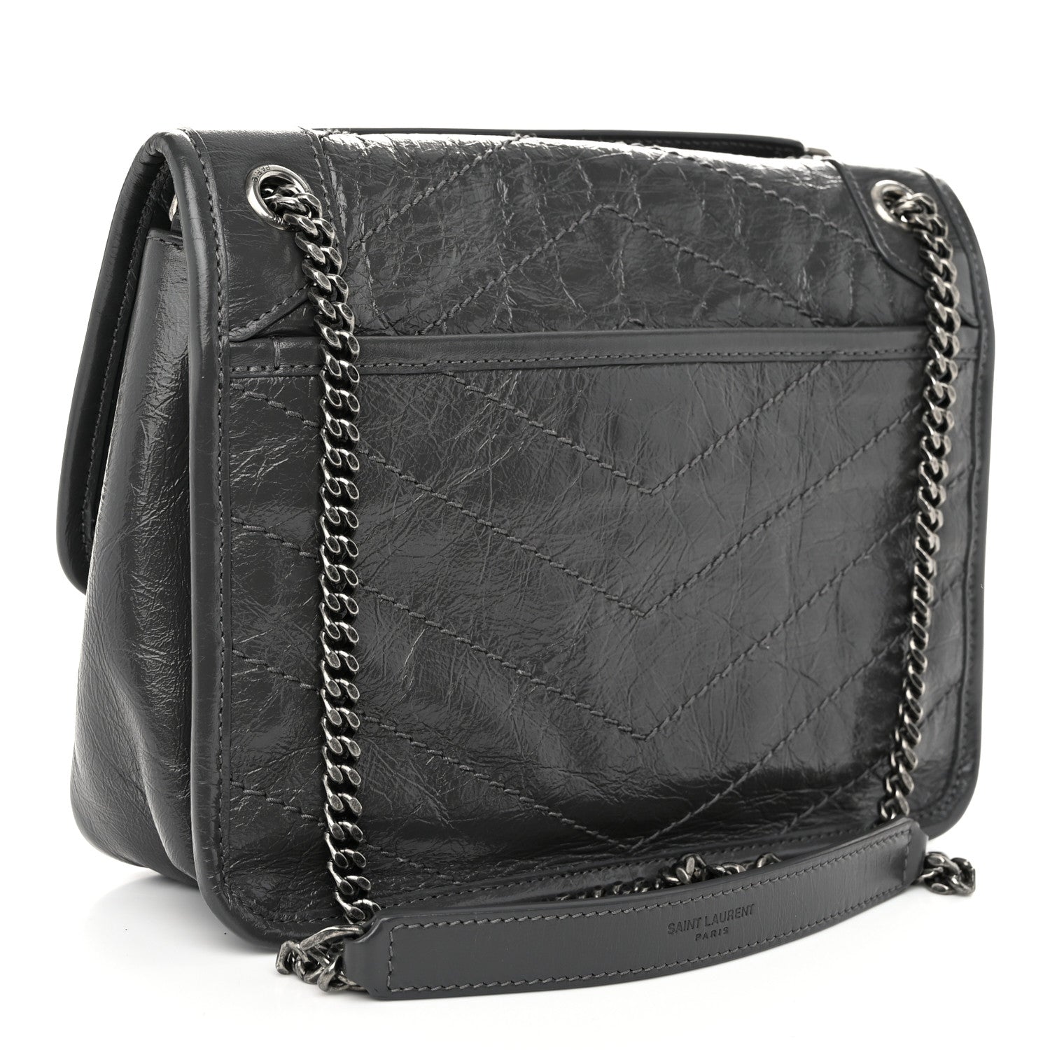 Saint Laurent Crinkled Calfskin Matelasse Monogram Baby Niki Chain Satchel Storm 3 of 10