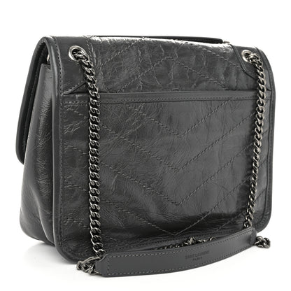 Saint Laurent Crinkled Calfskin Matelasse Monogram Baby Niki Chain Satchel Storm 3 of 10