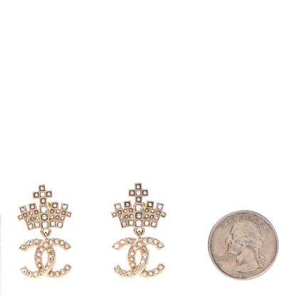 Chanel Crystal CC Crown Drop Earrings Gold 2 of 4