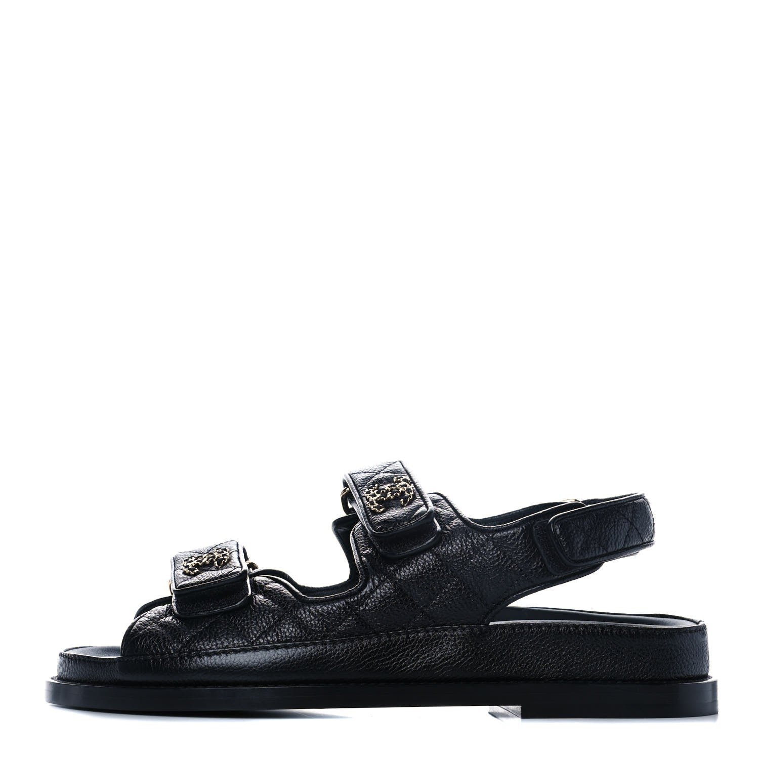 Chanel Grained Calfskin Velcro Dad Sandals 36 Black 1 of 9