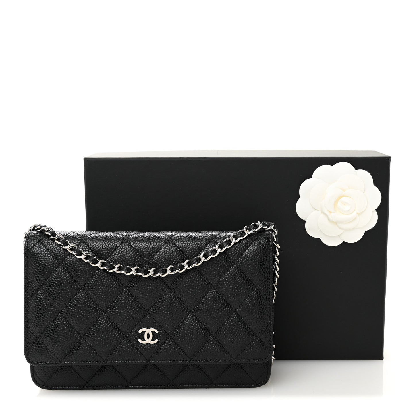 Caviar Quilted Wallet on Chain WOC Black