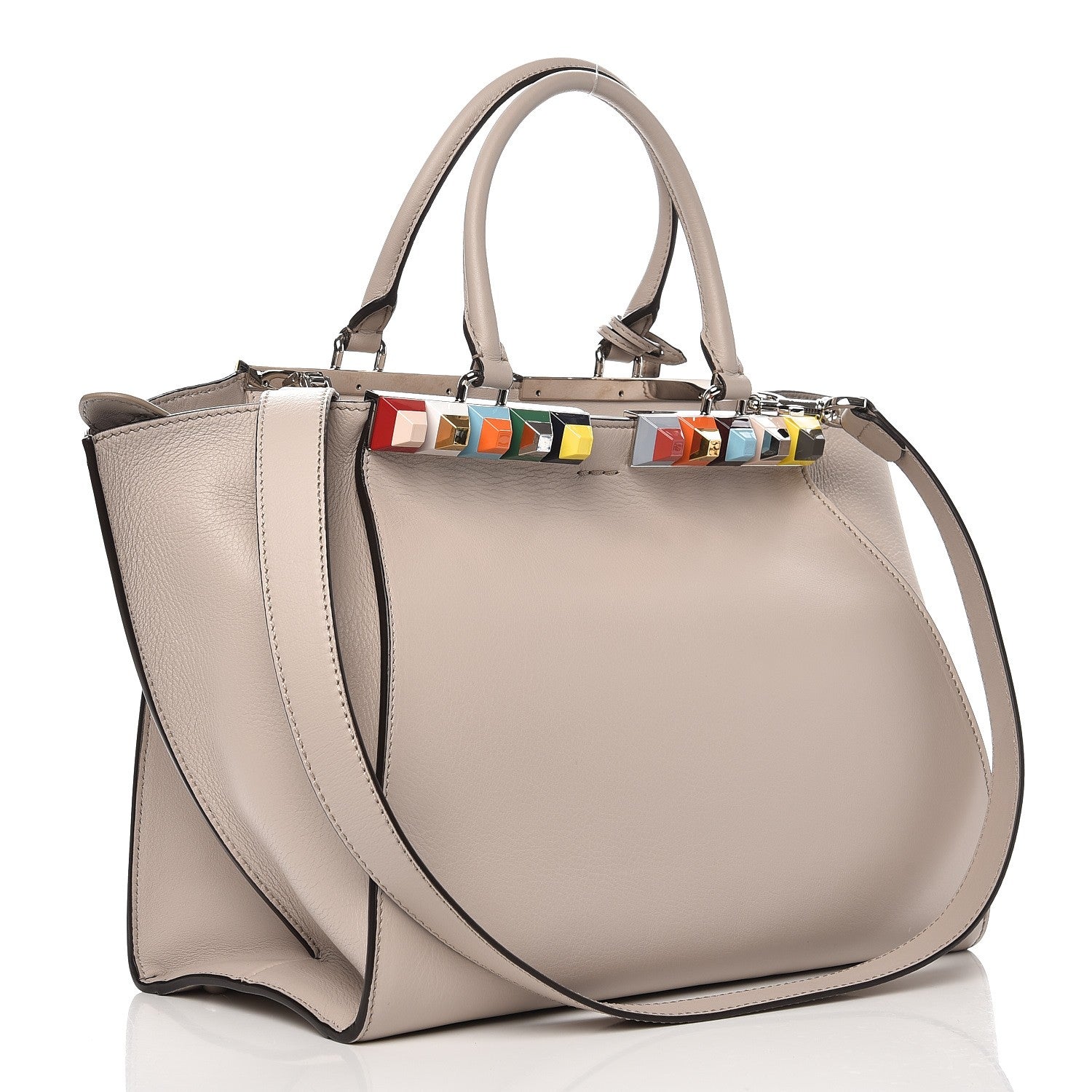 Fendi VItello Dolce Studded Petite 3Jours Tote Grigio Polvere Multicolor 3 of 9